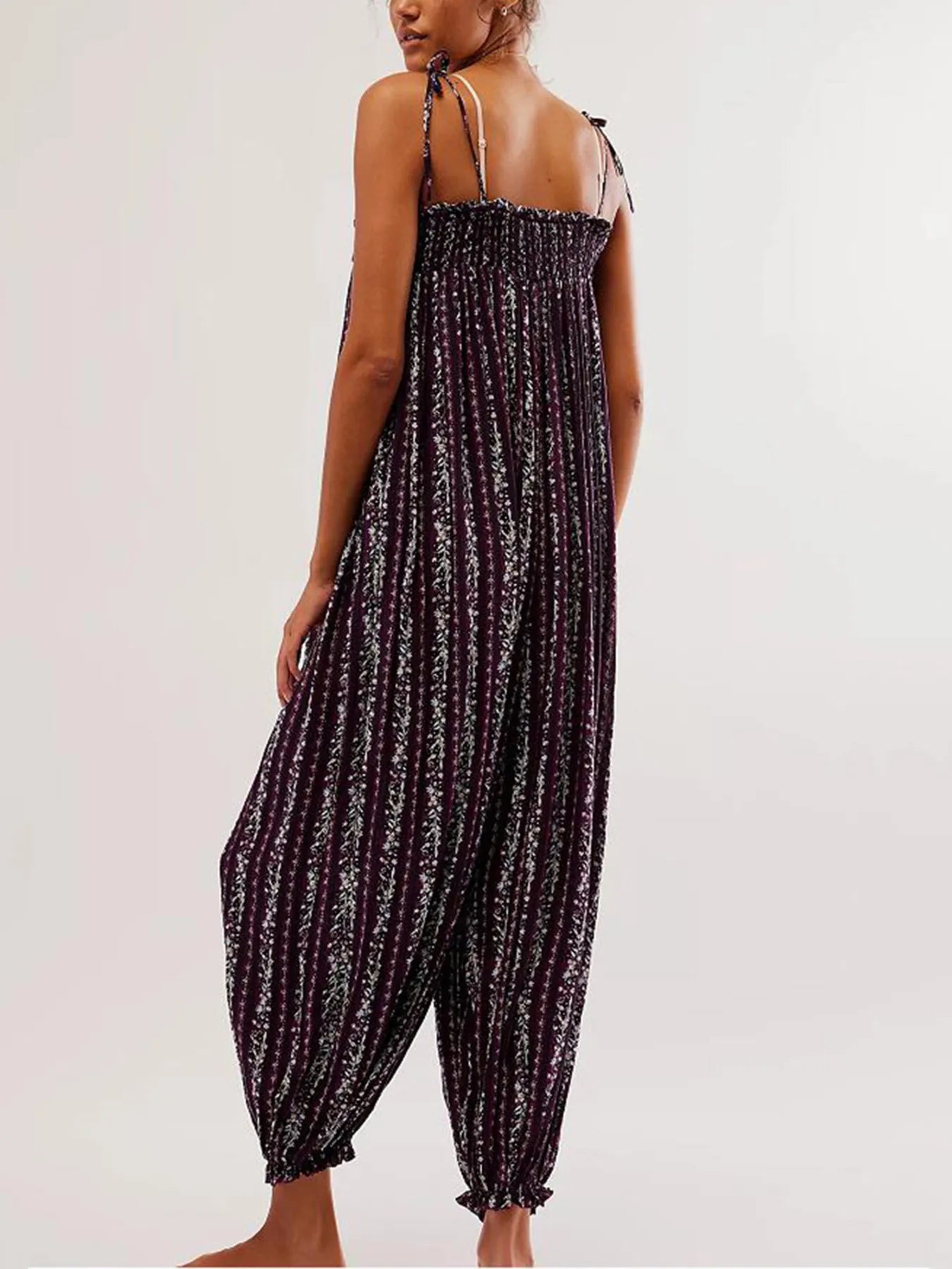 Smocked Tie Shoulder Jumpsuit