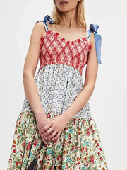 Smocked Tie Shoulder Printed Maxi Dress