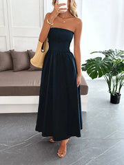 Smocked Tube Maxi Dress Dark Blue / S