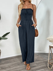 Smocked Tube Wide Leg Jumpsuit Dark Blue / S