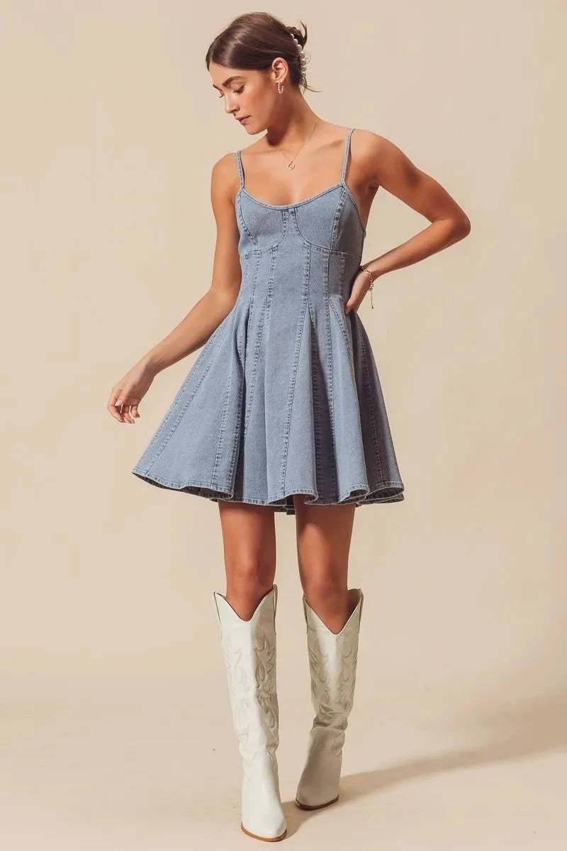 SO ME A Line Fit and Flare Denim Mini Dress