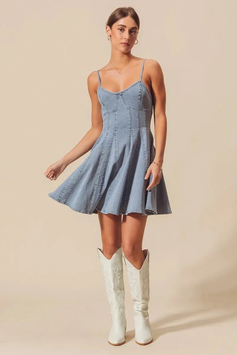 SO ME A Line Fit and Flare Denim Mini Dress