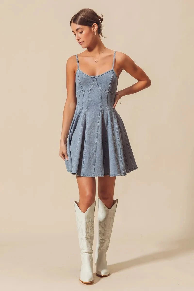 SO ME A Line Fit and Flare Denim Mini Dress