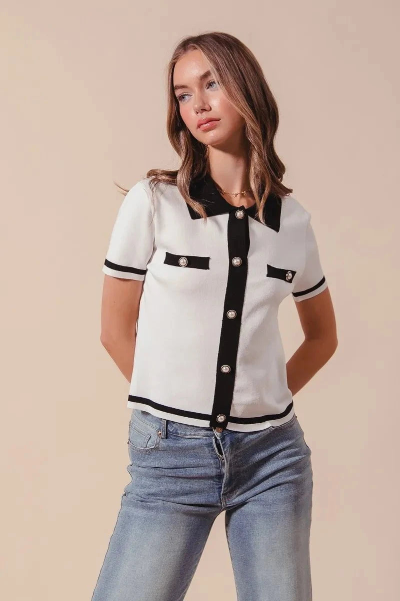 SO ME Button Down Knitted Sweater Shirt Top