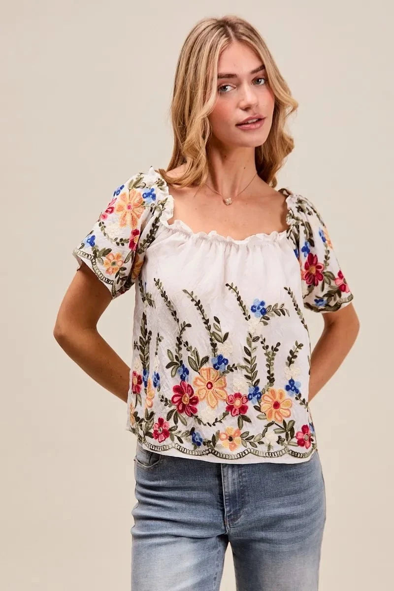 SO ME Floral Embroidered Two Way Off The Shoulder Blouse