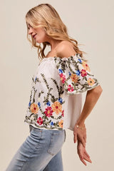 SO ME Floral Embroidered Two Way Off The Shoulder Blouse