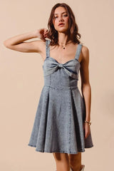 SO ME Mineral Washed Bow Ribbon Denim Flare Dress DENIM / S