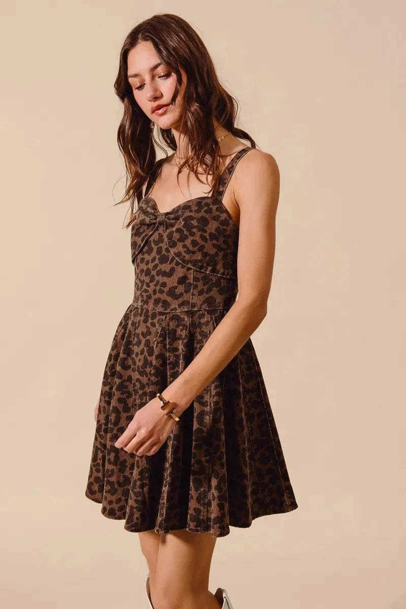 SO ME Mineral Washed Leopard Flare Cami Dress