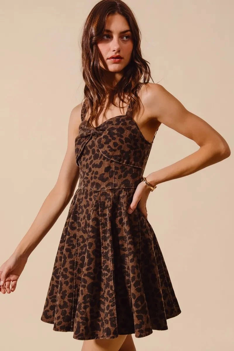 SO ME Mineral Washed Leopard Flare Cami Dress