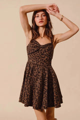 SO ME Mineral Washed Leopard Flare Cami Dress MOCHA LEOPARD / S