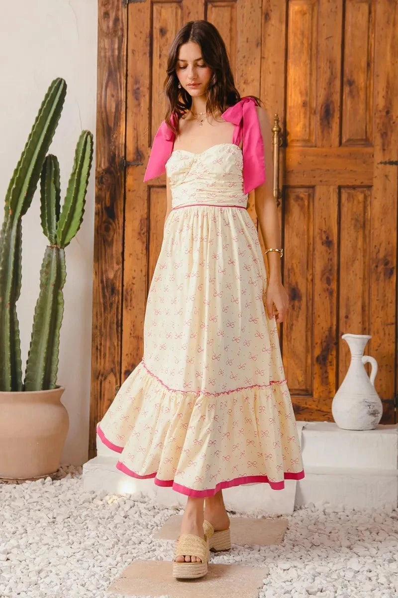 SO ME Ribbon Flowy Maxi Dress with Contrast Trim