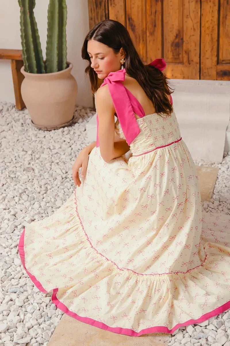 SO ME Ribbon Flowy Maxi Dress with Contrast Trim
