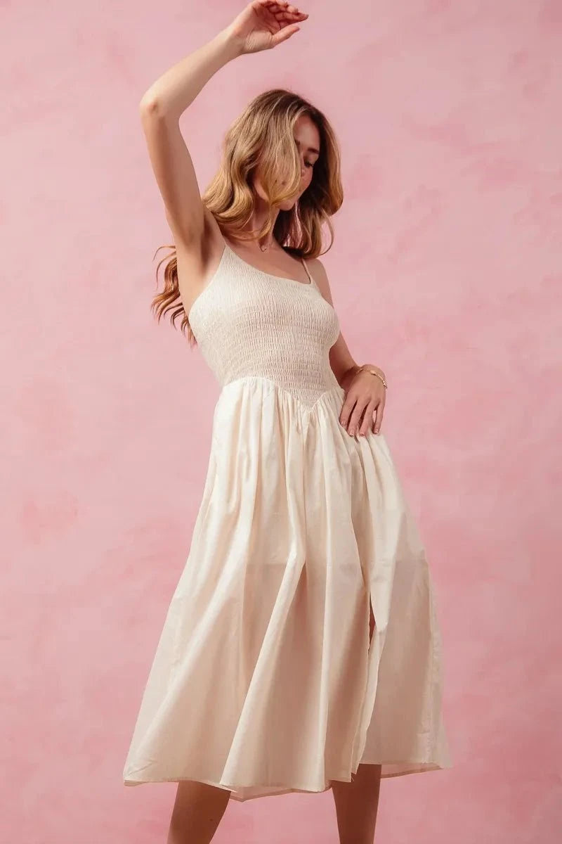 SO ME Smocked Sleeveless Casual Everyday Dress With Slit