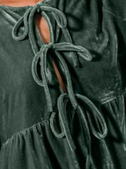 SO ME Spaghetti Strap Front Tie Velvet Holiday Blouse