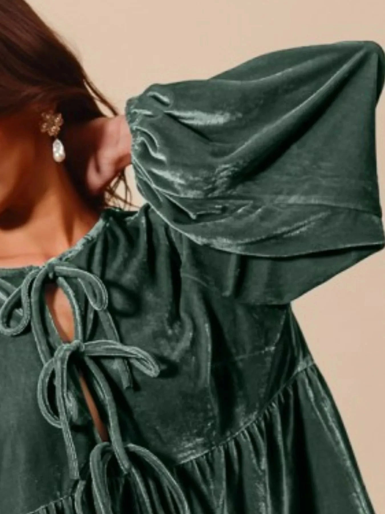 SO ME Spaghetti Strap Front Tie Velvet Holiday Blouse