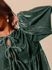 SO ME Spaghetti Strap Front Tie Velvet Holiday Blouse