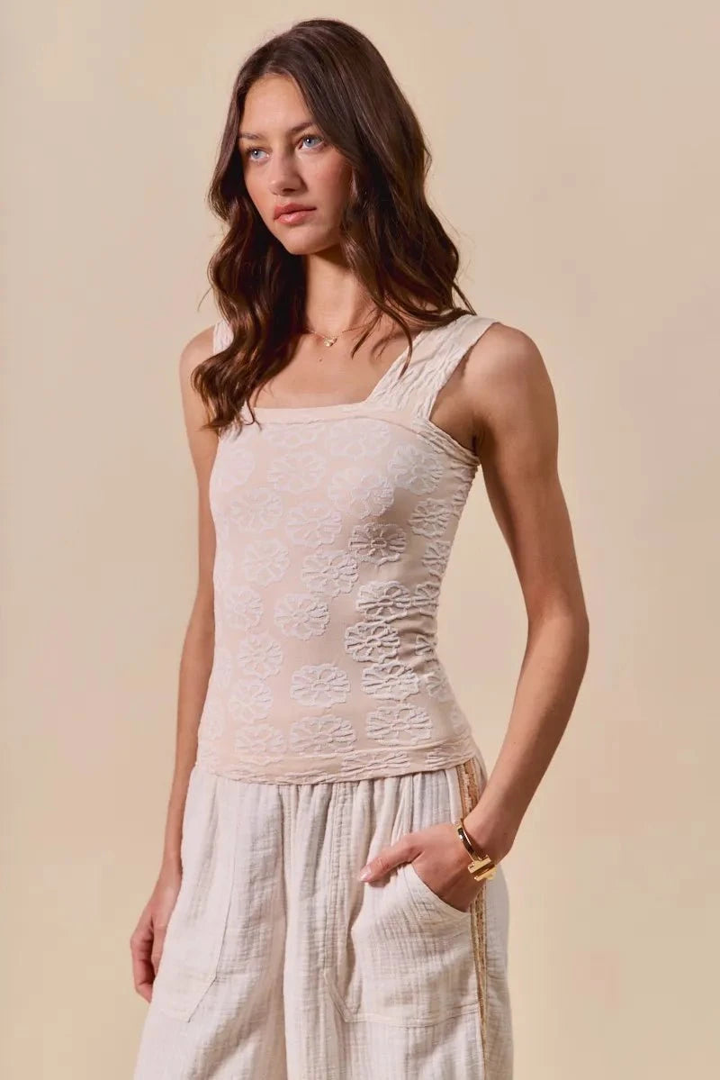 SO ME Two Tone Floral Seamless Tank Top