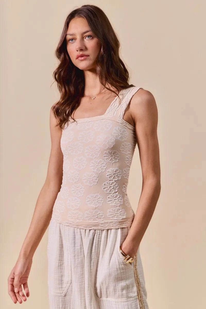 SO ME Two Tone Floral Seamless Tank Top