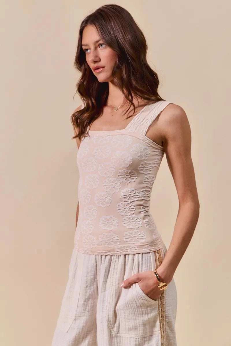 SO ME Two Tone Floral Seamless Tank Top