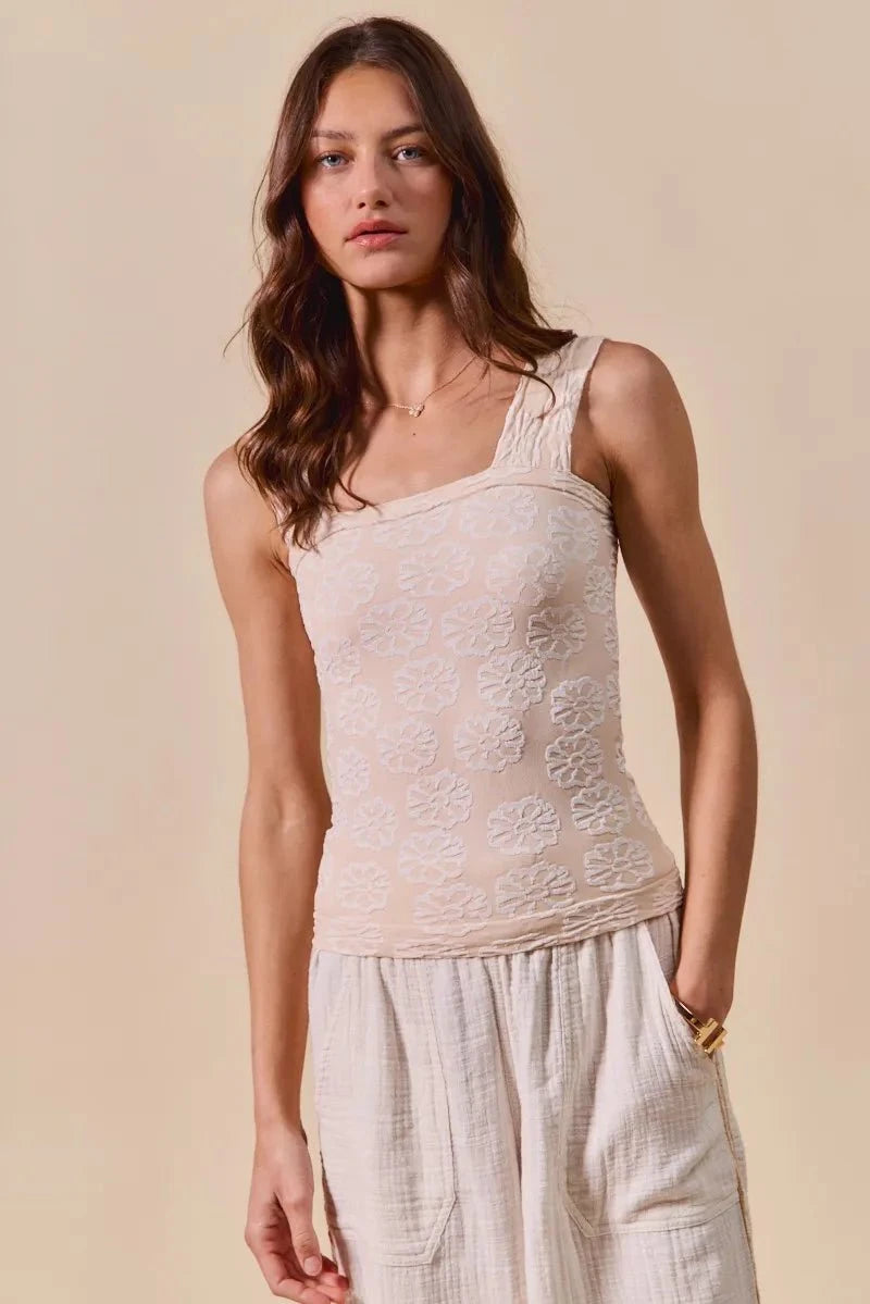 SO ME Two Tone Floral Seamless Tank Top