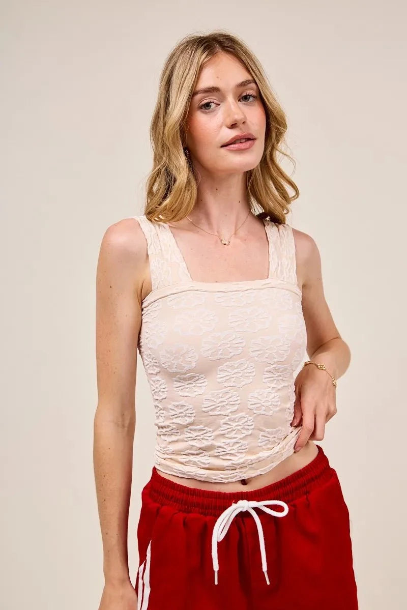 SO ME Two Tone Floral Seamless Tank Top