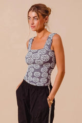 SO ME Two Tone Floral Seamless Tank Top