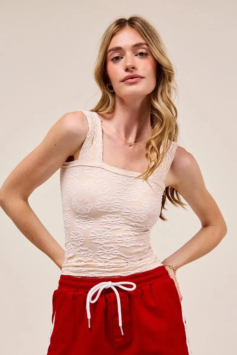 SO ME Two Tone Floral Seamless Tank Top 2TONE OATMEAL / S