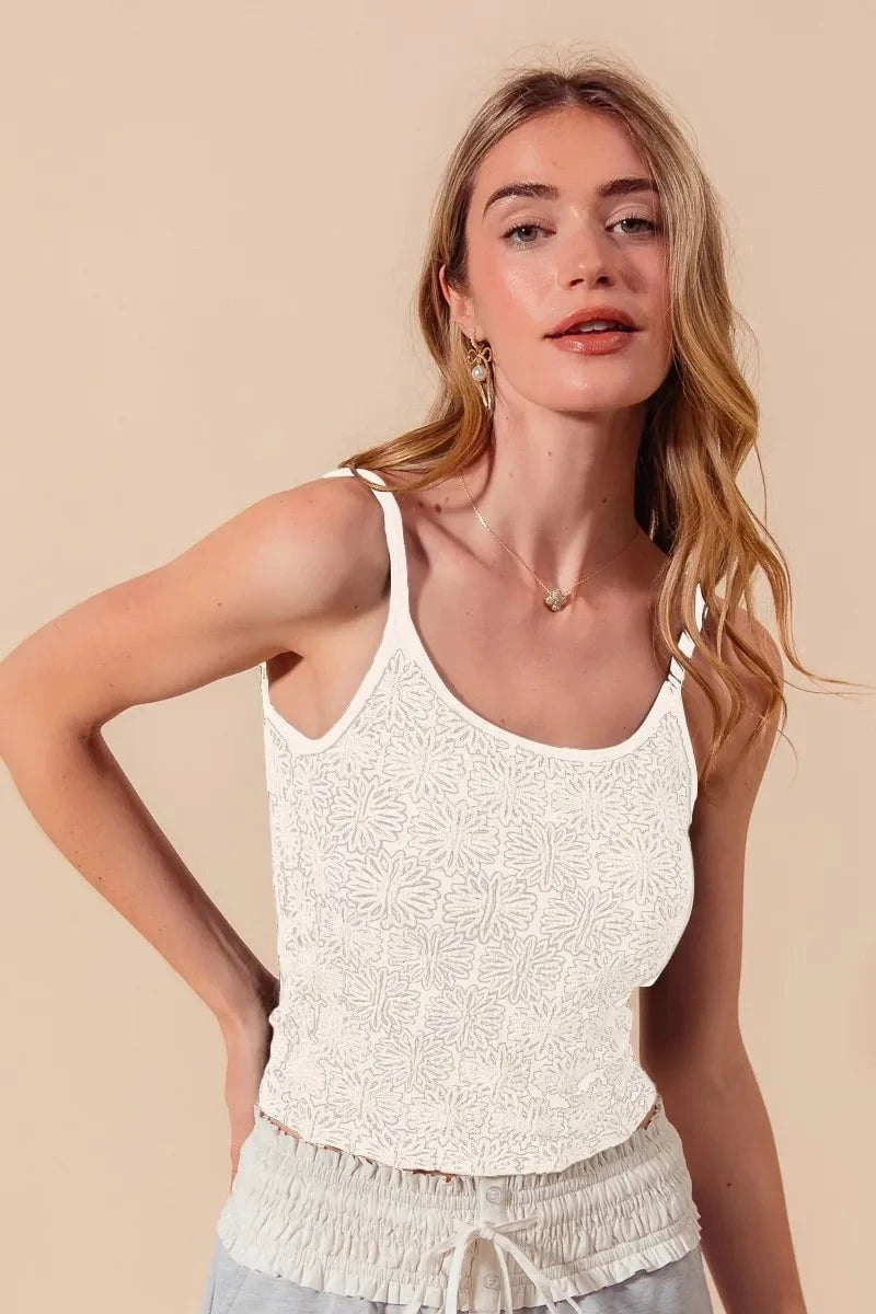 SO ME Two Tone Floral Seamless Tank Top IVORY / S