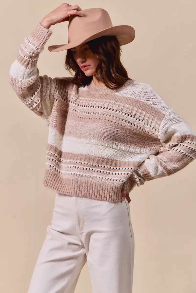 SO ME Variegated Stripe Textured Loose Fit Sweater