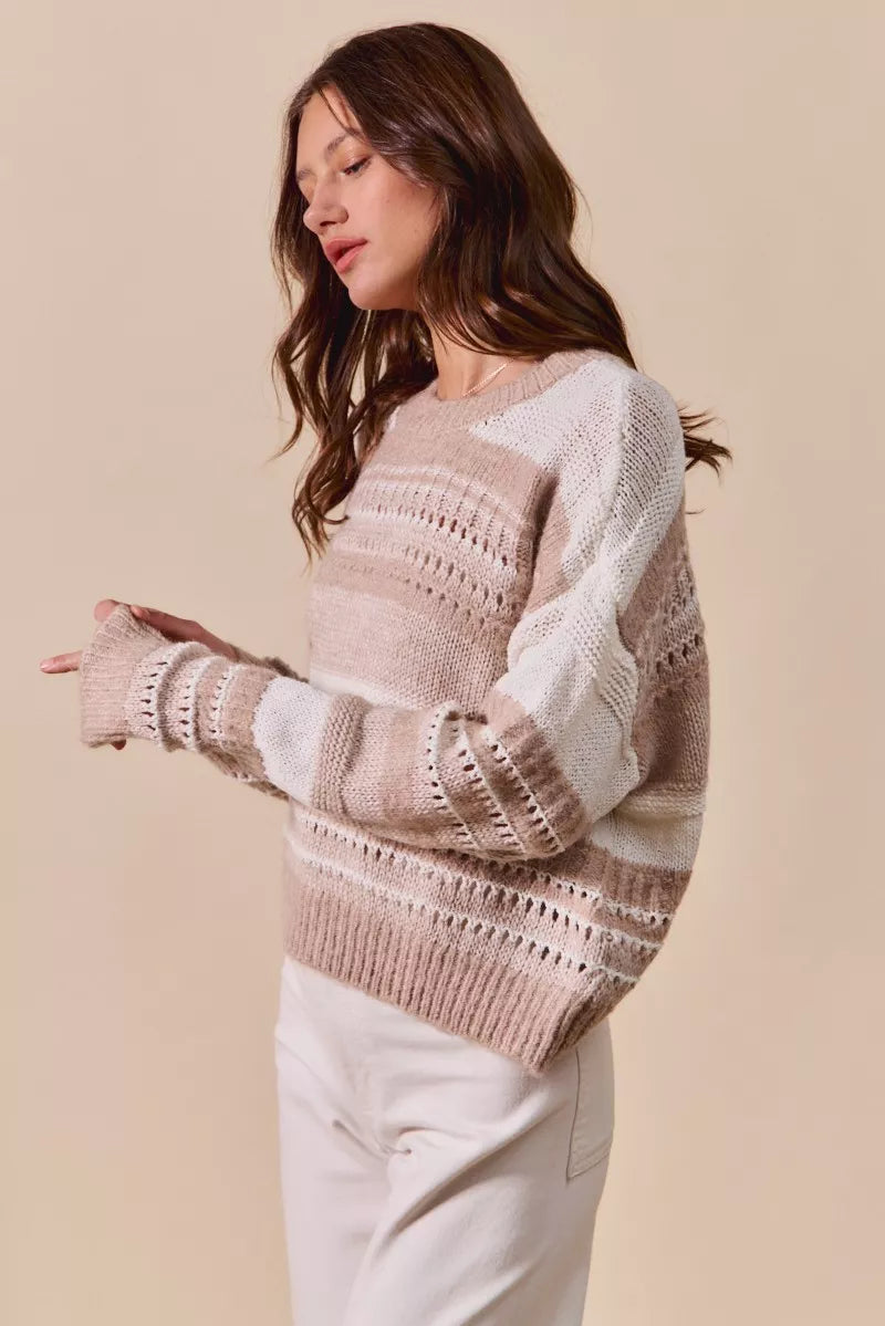 SO ME Variegated Stripe Textured Loose Fit Sweater
