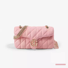 Soft Leather Quilted Shoulder Gold Chain Strap Handbag Pink