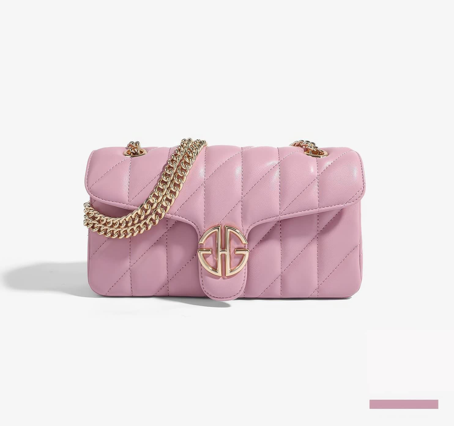 Soft Leather Quilted Shoulder Gold Chain Strap Handbag Purple