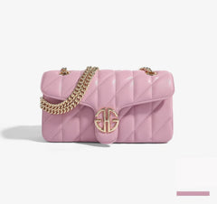 Soft Leather Quilted Shoulder Gold Chain Strap Handbag Purple