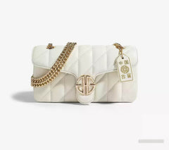 Soft Leather Quilted Shoulder Gold Chain Strap Handbag White