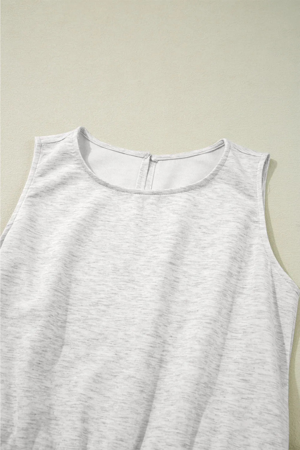 Solid Color Crew Neck Drawstring High Waist Sleeveless Jumpsuit