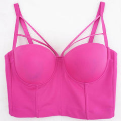 Solid Color Crisscross Mesh Corset Bustier Bralette S / DeepPink