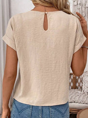 Solid Color Knotted Hem Short Sleeve Blouse