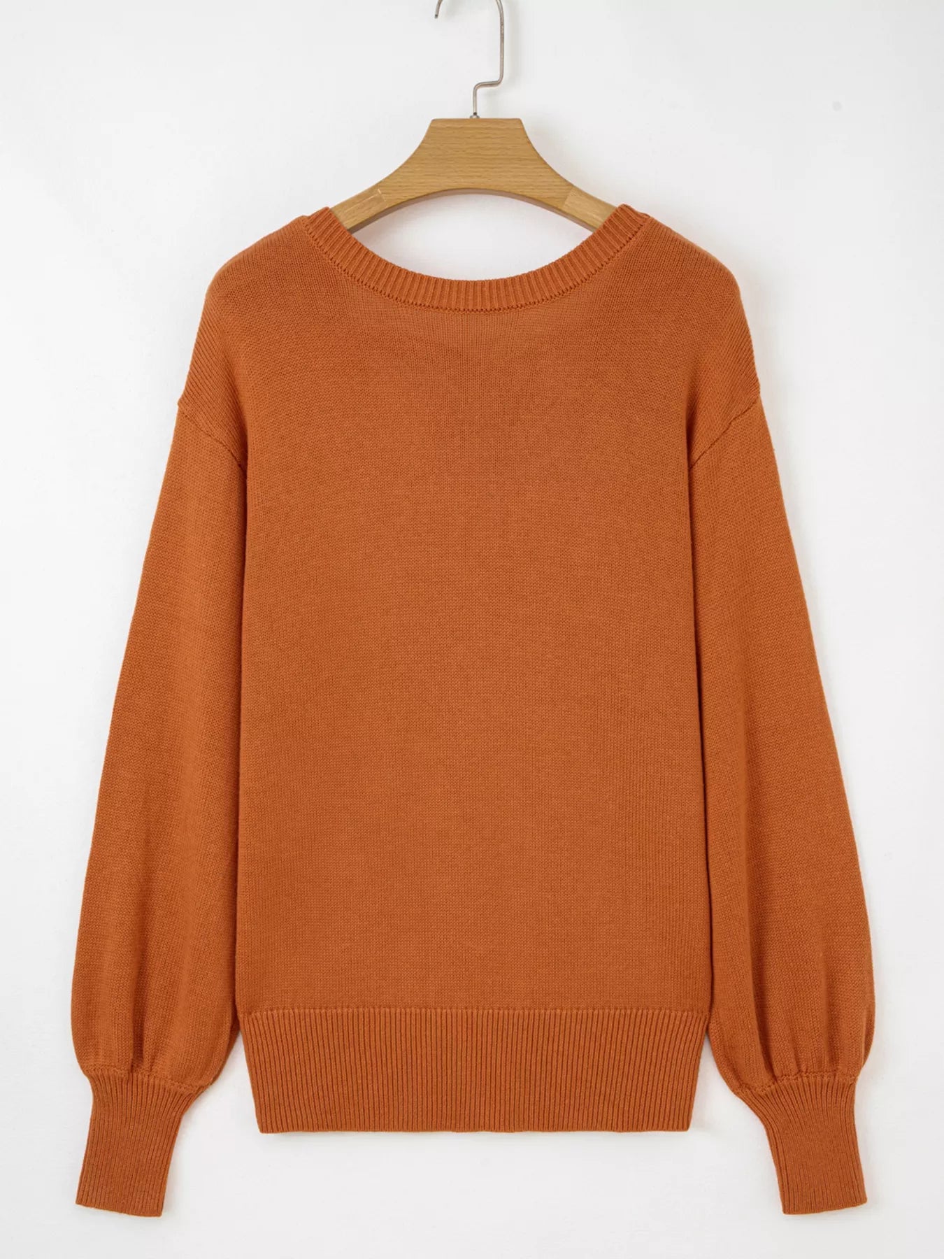 Solid Color Ribbed Trim Drop Shoulder Sweater