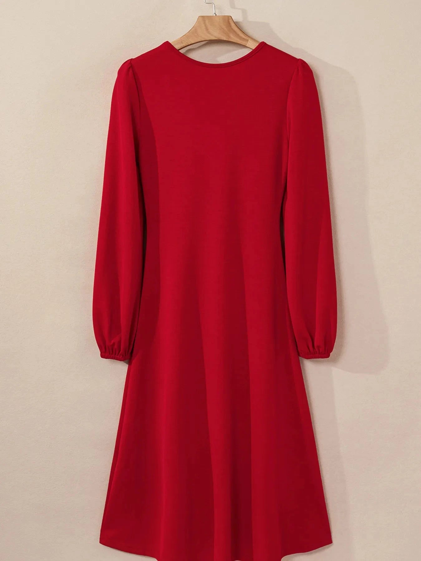 Solid Color Ruched Detail Long Sleeve Midi Dress