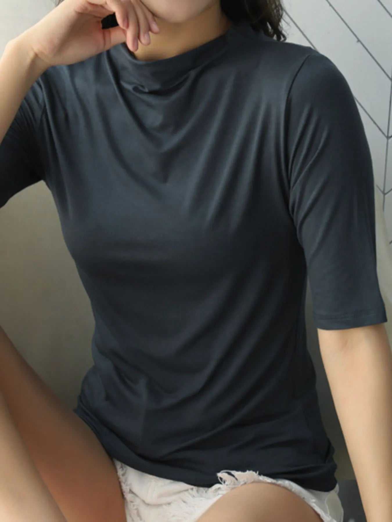 Solid Color Short Sleeve T-Shirt Dark Gray / M