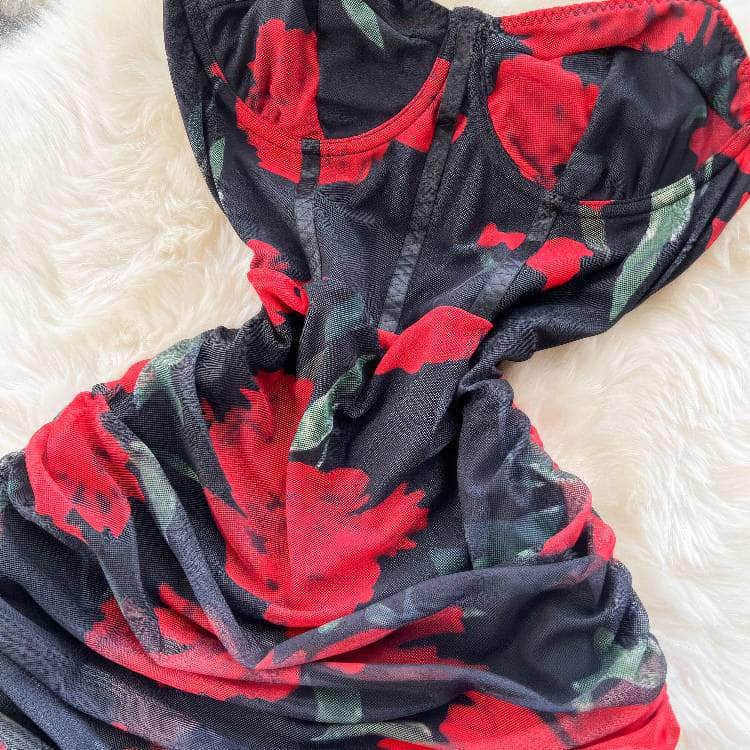 Spaghetti Strap Bustier Floral Slimfit Dress