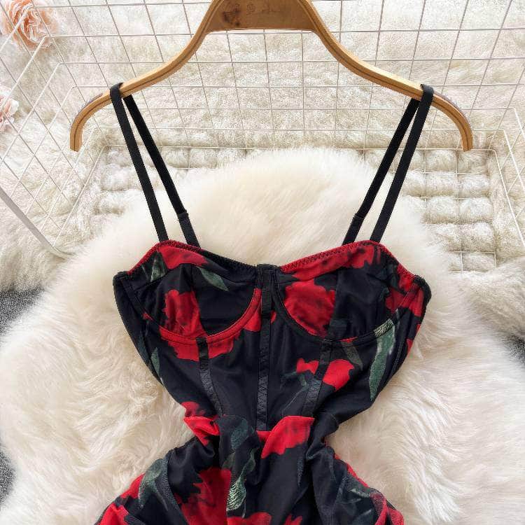 Spaghetti Strap Bustier Floral Slimfit Dress