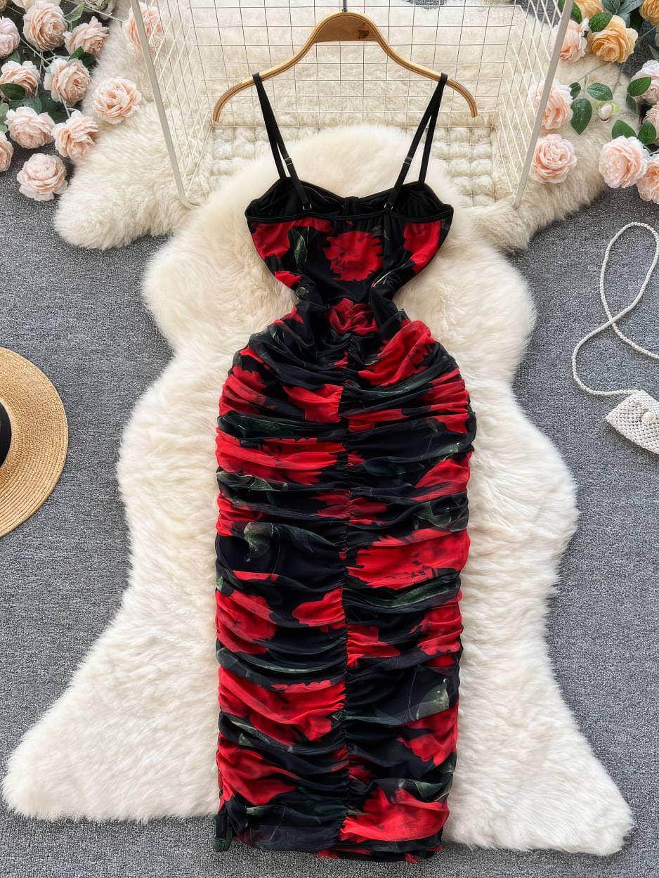 Spaghetti Strap Bustier Floral Slimfit Dress