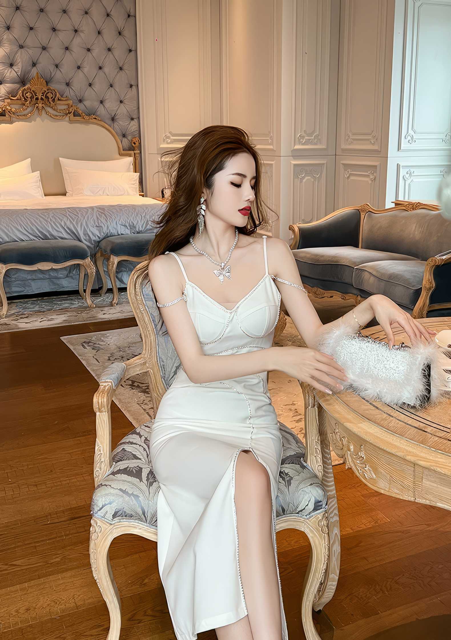 Spaghetti Strap Rhinestone Embellished Maxi Dress