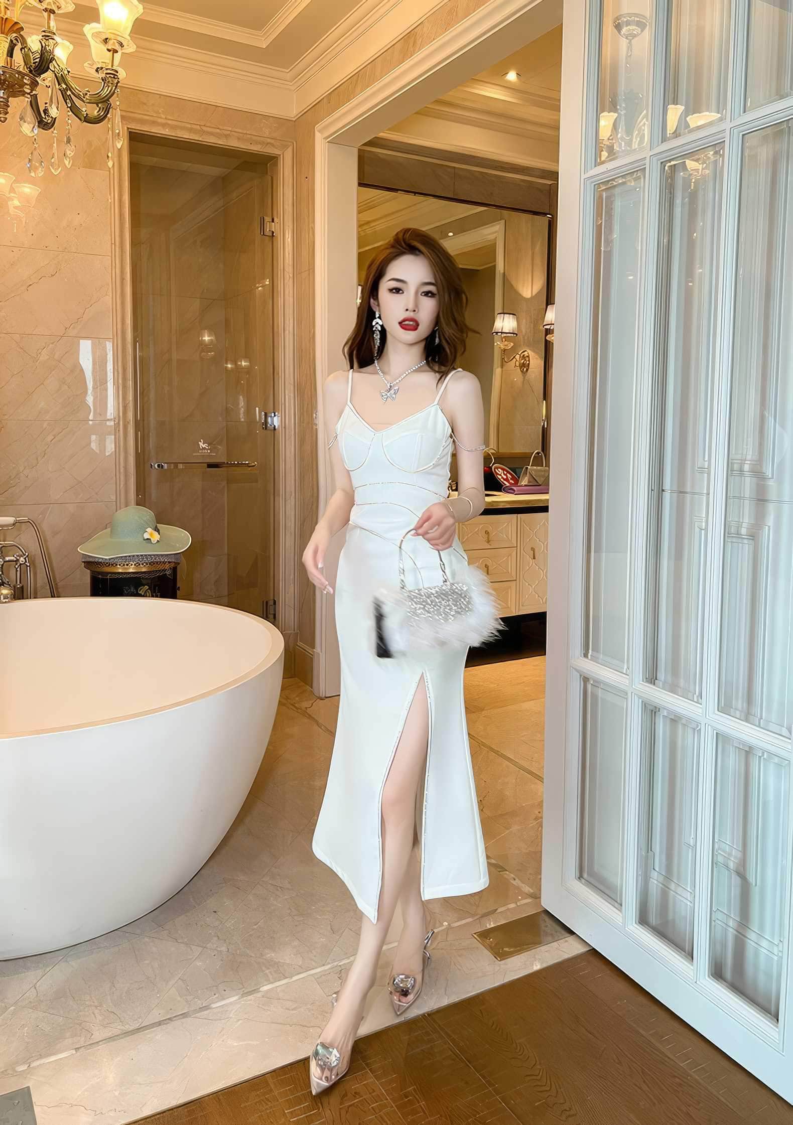 Spaghetti Strap Rhinestone Embellished Maxi Dress