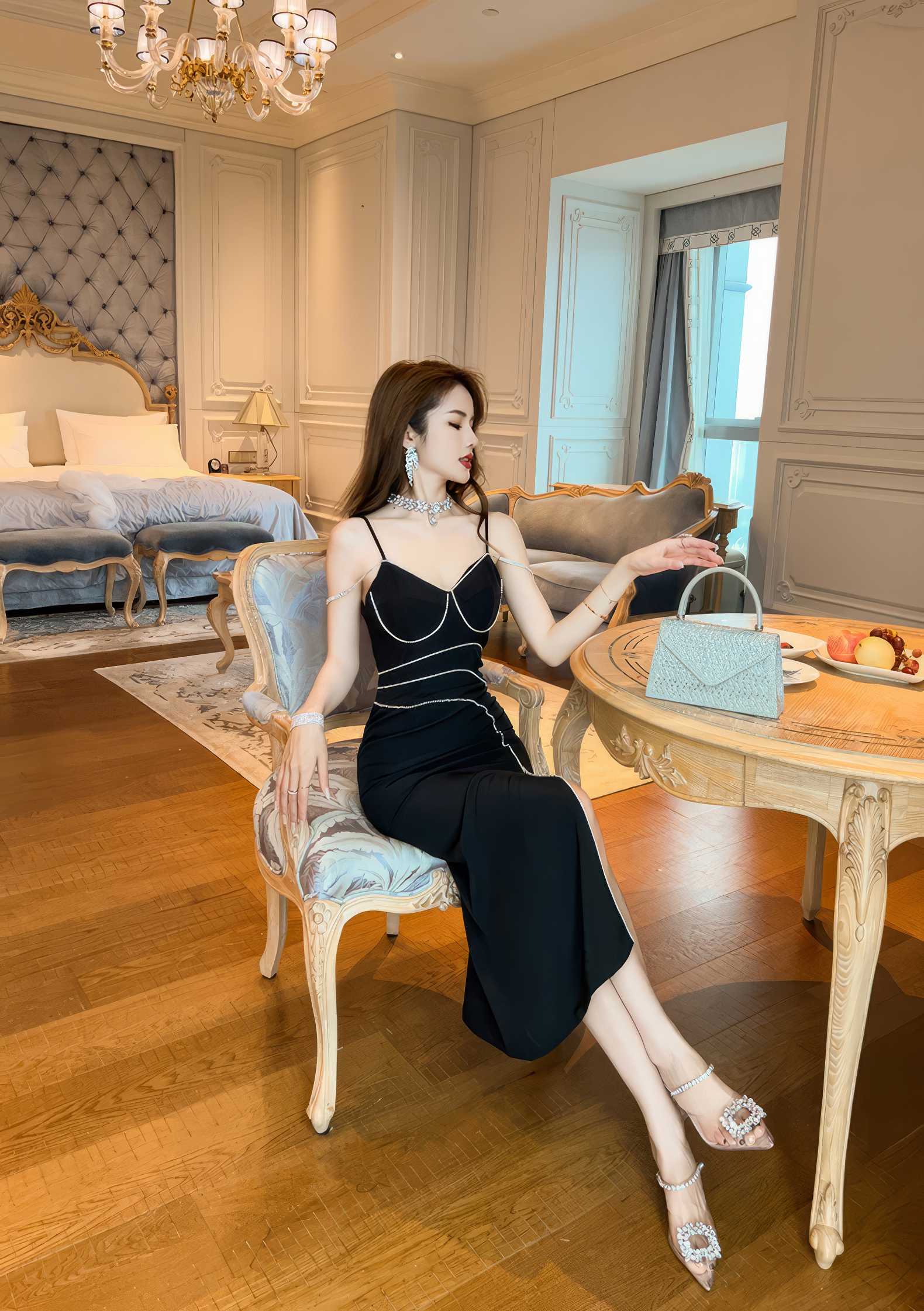 Spaghetti Strap Rhinestone Embellished Maxi Dress