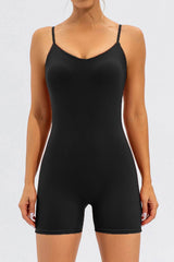 Spaghetti Strap Round Neck Romper Black / S
