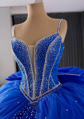 Spaghetti Straps Rhinestone Decor Tulle Ball Gown - J7K8L