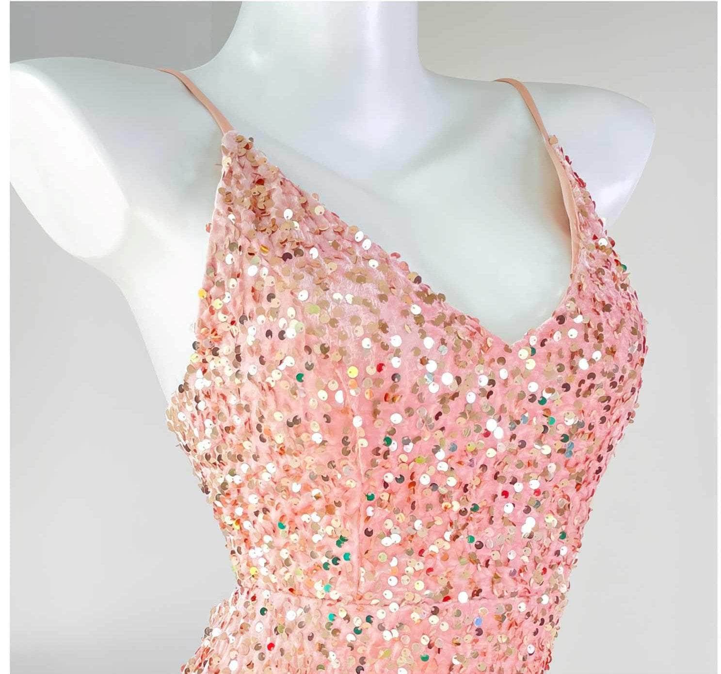 Spaghetti Straps Sequin Mermaid Side Slit Dress