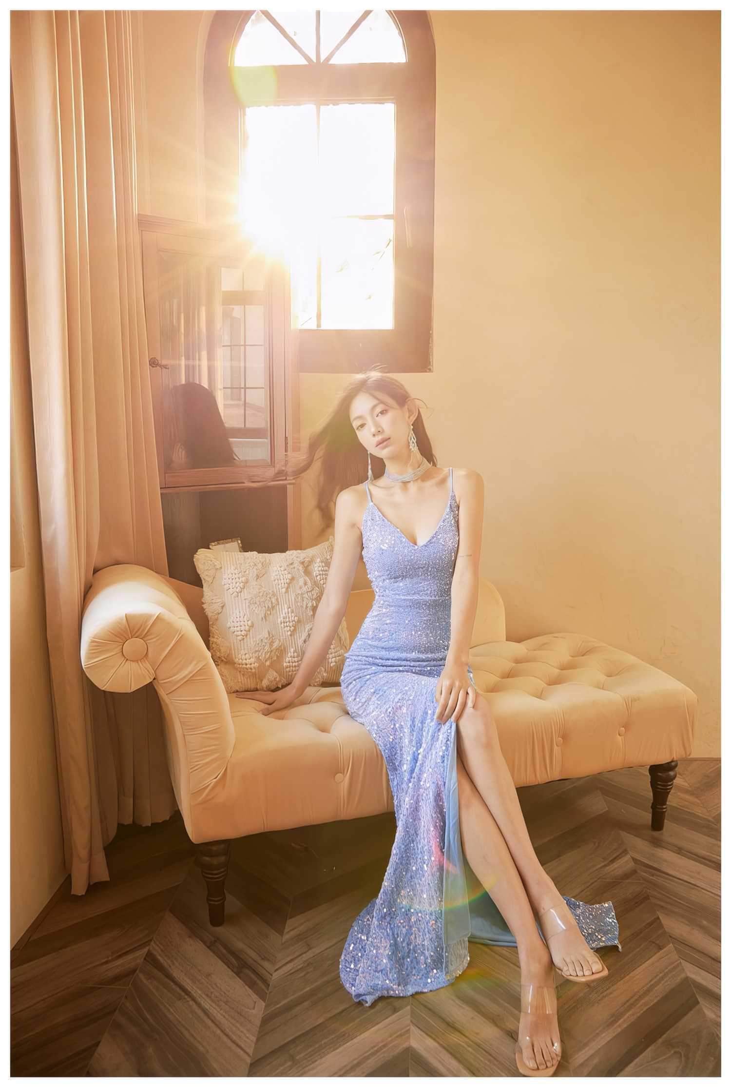 Spaghetti Straps Sequin Mermaid Side Slit Dress